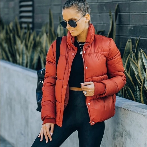 Deluc Pocketed Puffer Jacket- Brick- Size Small - Picture 2 of 14